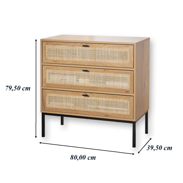 CaliCosy Ladekast met 3 lades en rotan front l80 x p39 cm jaya 2929990 large
