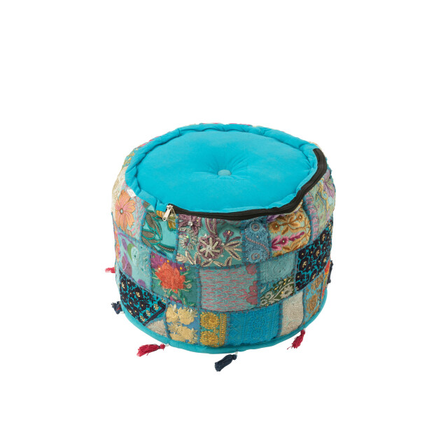 J-Line poef rond patronen+kwasten katoen 40x40x30cm 2999506 large