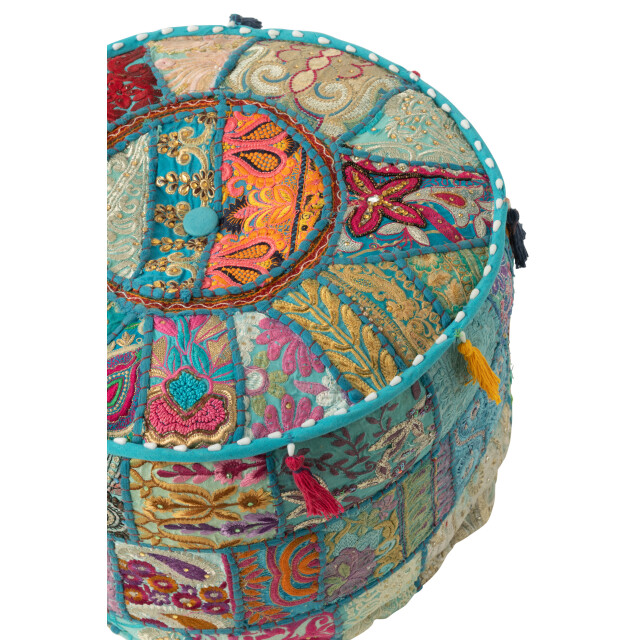 J-Line poef rond patronen+kwasten katoen 40x40x30cm 2999506 large