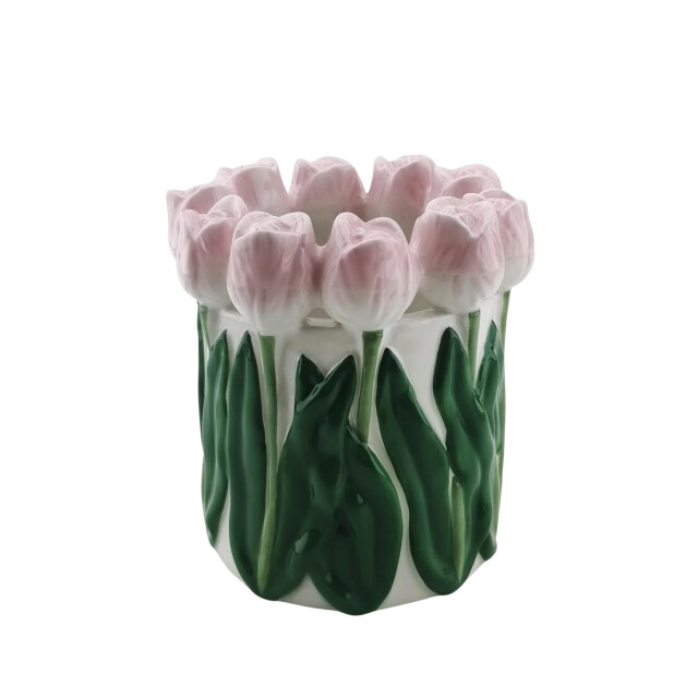 House Vitamin Vase- tulips- dolomite- light pink/ green-15x15x14cm 3190342 large