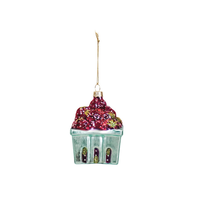 House Vitamin Xmas hanger strawberries glass red -7x7x9,5cm 3190573 large