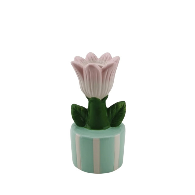 House Vitamin Candle holder tulip stoneware-mint/pink- 9x8,5x17,5 3190336 large