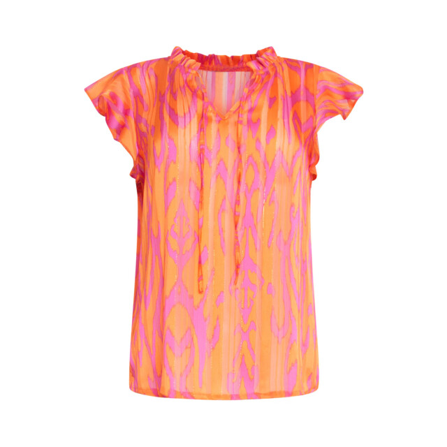 Smashed Lemon 25074 chiffon frilly top met aztec print | 25074-250-420 large