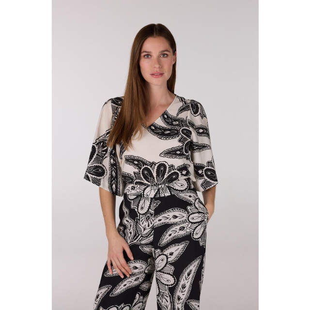 Jansen Amsterdam Fianna blouse wtt2 120 short sleeve off white/ black WTT2 120 large
