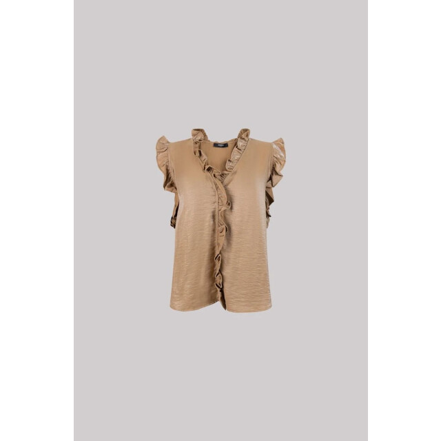 Jansen Amsterdam Flore blouse ws397 sleevless v-neck ruffles tobacco WS397 large