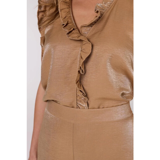 Jansen Amsterdam Flore blouse ws397 sleevless v-neck ruffles tobacco WS397 large