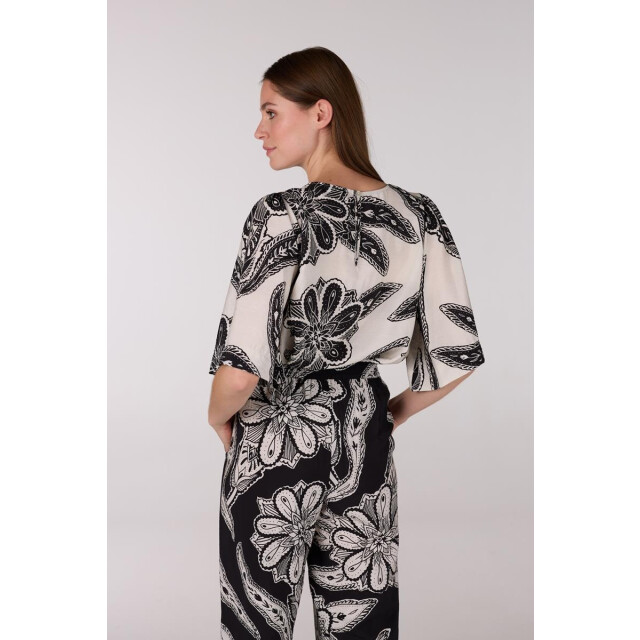 Jansen Amsterdam Fianna blouse wtt2 120 short sleeve off white/ black WTT2 120 large