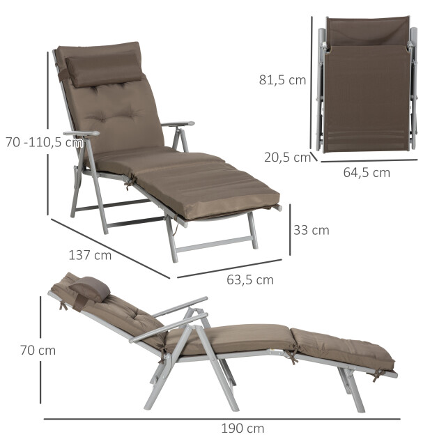 4goodz Comfortabel ligbed 5-standen ligstoel met bruin kussen 3192184 large