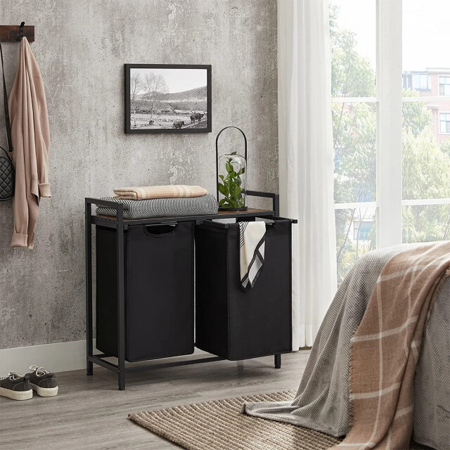 CaliCosy Wasmand met 2 zakken van zwart oxford-stof en metalen frame l73 x h72 cm 2929415 large