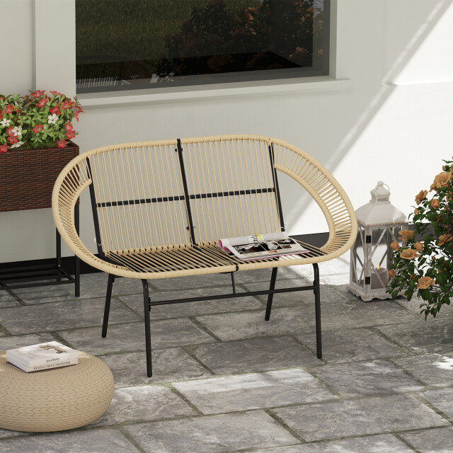 4goodz Outsunny 2-zits rattan tuinbank in boho-stijl kaki 3192182 large