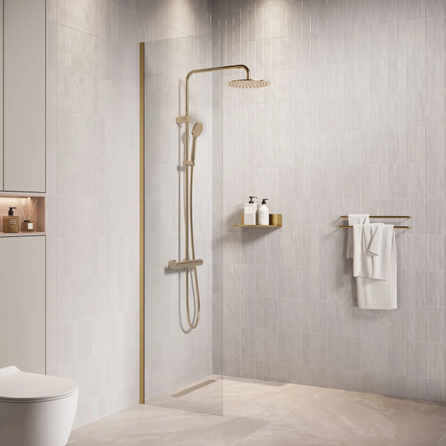 Badplaats Douchewand florida 40 x 200 cm goud – transparant glas inloopdouche 3192185 large