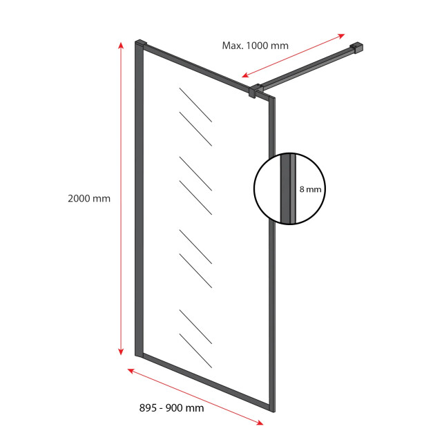 Badplaats Douchewand georgia 90 x 200 cm zwart – inloopdouche 8 mm 3192188 large