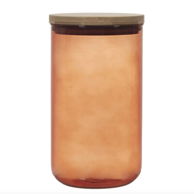 WDMT Glazen voorraadpot met bamboe deksel 1 liter oranje 3192422 large