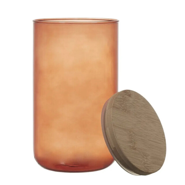 WDMT Glazen voorraadpot met bamboe deksel 1 liter oranje 3192422 large