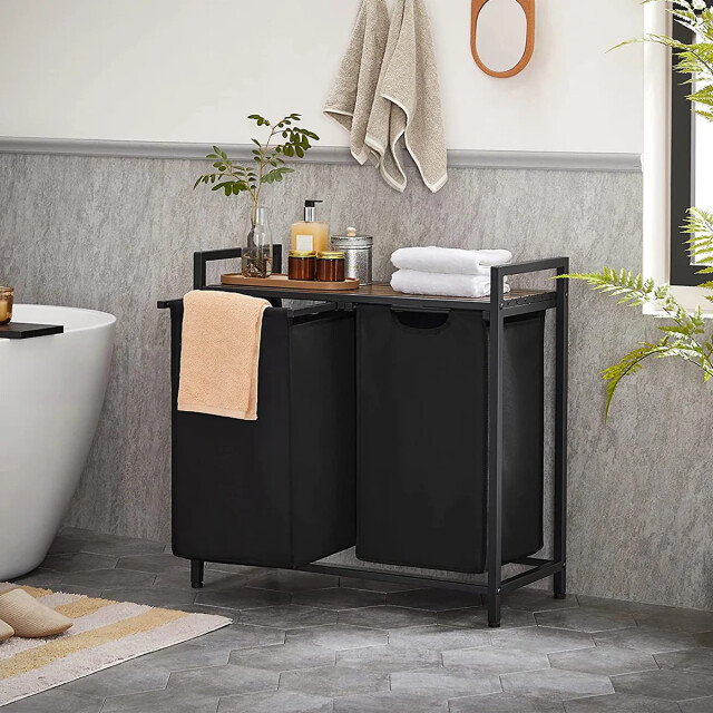 CaliCosy Wasmand met 2 zakken van zwart oxford-stof en metalen frame l73 x h72 cm 2929415 large