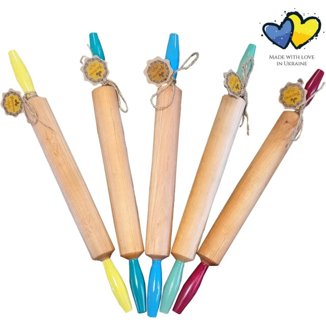 Maysternya Houten deegroller met handvaten 50 x 4,5 cm geel 3192359 large