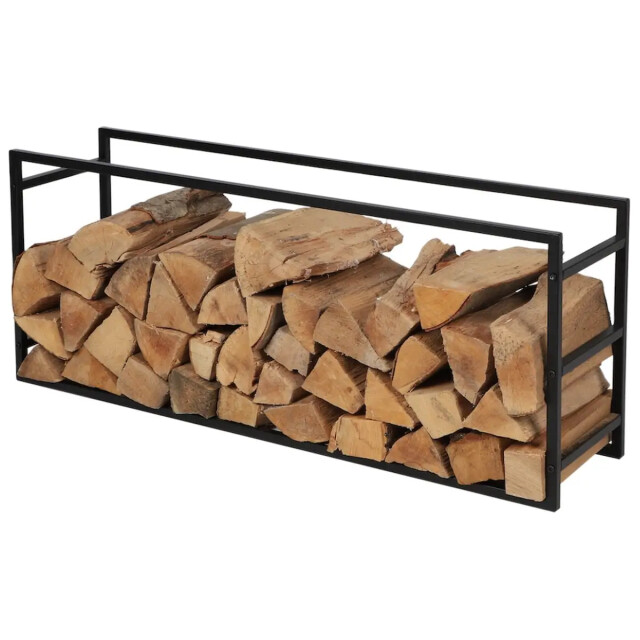 WDMT Metalen brandhoutrek 100 x 25 x 40 cm mat zwart 3192417 large