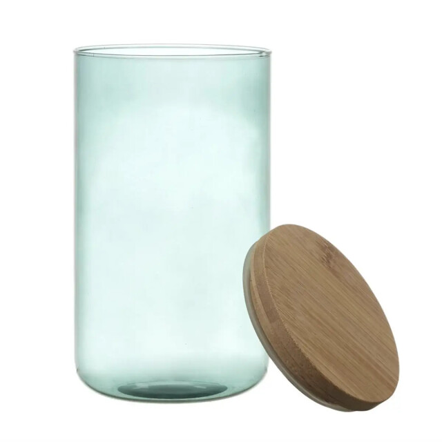 WDMT Glazen voorraadpot met bamboe deksel 1 liter blauw 3192426 large