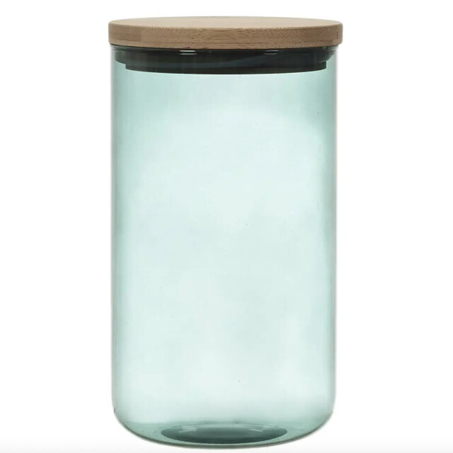 WDMT Glazen voorraadpot met bamboe deksel 1 liter blauw 3192426 large