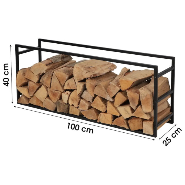 WDMT Metalen brandhoutrek 100 x 25 x 40 cm mat zwart 3192417 large