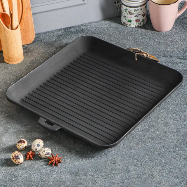 Maysternya Vierkante gietijzeren grillplaat 35 x 35 x 4 cm zwart 3192356 large