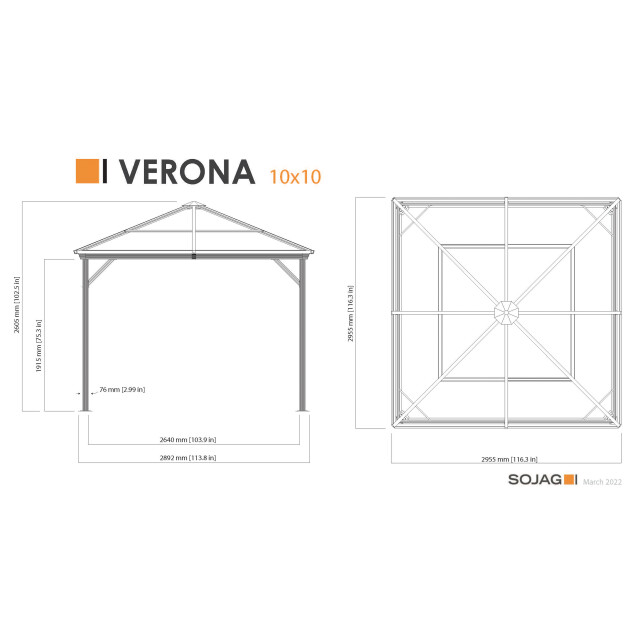 Sojag Aluminium paviljoen verona 1010 met klamboe 298x298x260 cm 3192318 large