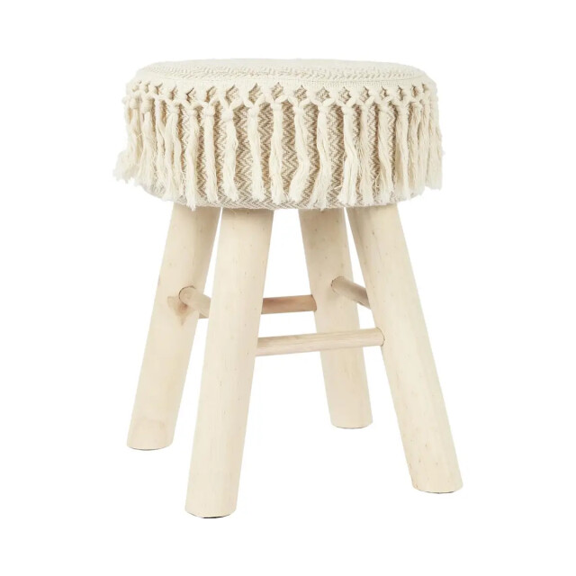WDMT Handgemaakte houten kruk bohemian stijl met macramé zitting Ø 28 x 40 cm 3192522 large