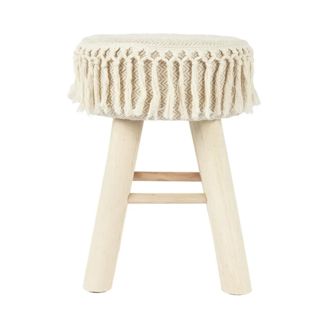 WDMT Handgemaakte houten kruk bohemian stijl met macramé zitting Ø 28 x 40 cm 3192522 large