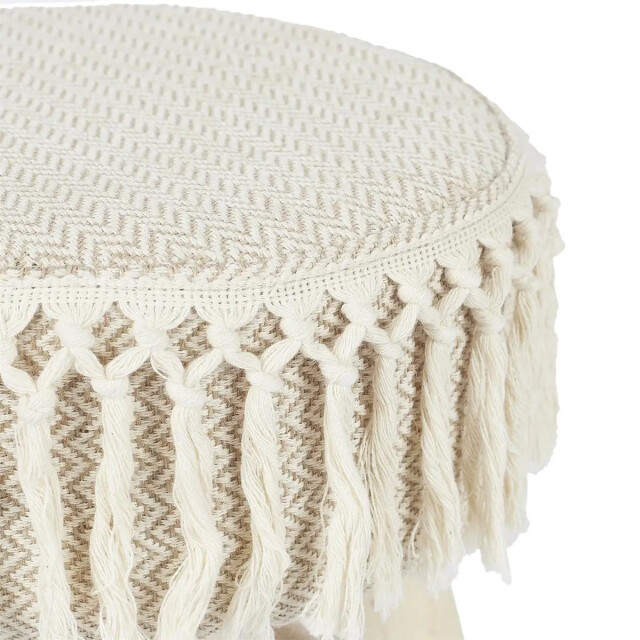 WDMT Handgemaakte houten kruk bohemian stijl met macramé zitting Ø 28 x 40 cm 3192522 large