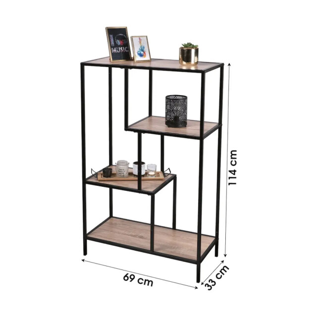 WDMT Smalle bibliotheekkast met 4 houten planken 3192500 large
