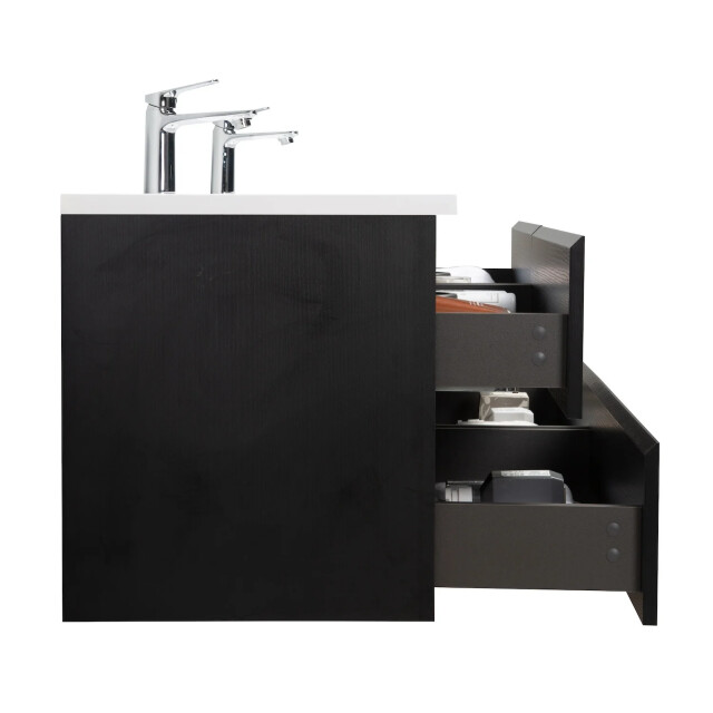 Badplaats Badkamermeubel set angela 140cm zwart houtnerf badmeubel met 3193350 large