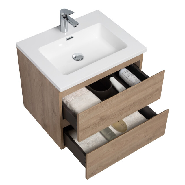 Badplaats Badkamermeubel set angela 60cm kastanje eiken badmeubel met 3193346 large