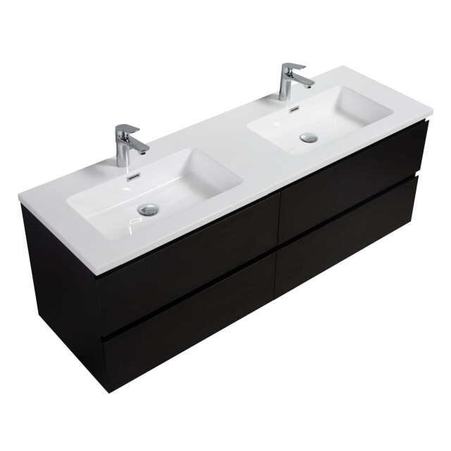 Badplaats Badkamermeubel set angela 140cm zwart houtnerf badmeubel met 3193350 large