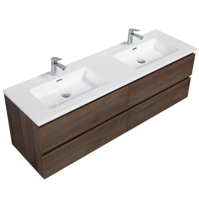 Badplaats Badkamermeubel set angela 160cm bruin eiken badmeubel met wastafel 3193343 large