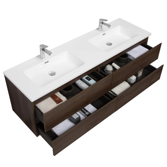 Badplaats Badkamermeubel set angela 160cm bruin eiken badmeubel met wastafel 3193343 large