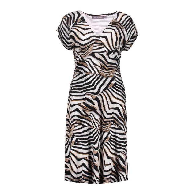 Geisha Dress v-neck short aop ecru dessin 4429.08.0001 large