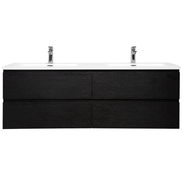 Badplaats Badkamermeubel set angela 140cm zwart houtnerf badmeubel met 3193350 large
