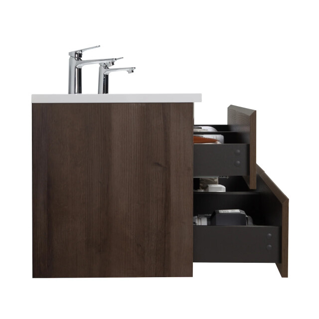 Badplaats Badkamermeubel set angela 160cm bruin eiken badmeubel met wastafel 3193343 large