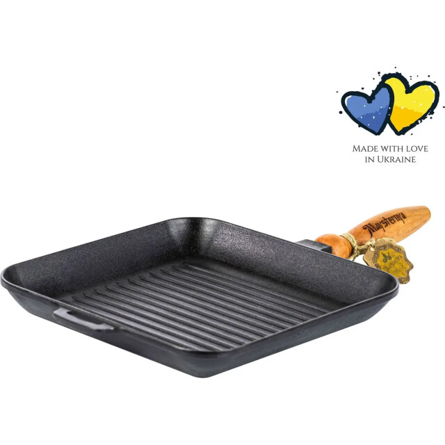 Maysternya Grillpan gietijzer met houten handvat 28 x 28 x 4 cm zwart 3192373 large