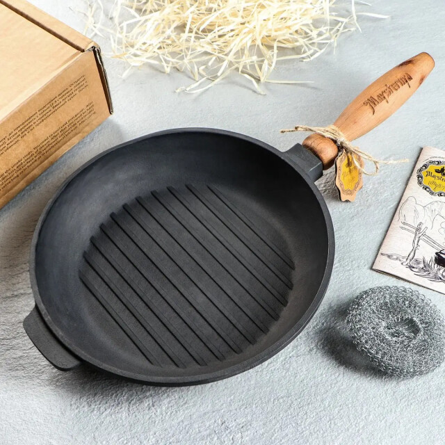 Maysternya Grillpan gietijzer met houten handvat ø 24 x 4 cm zwart 3192372 large