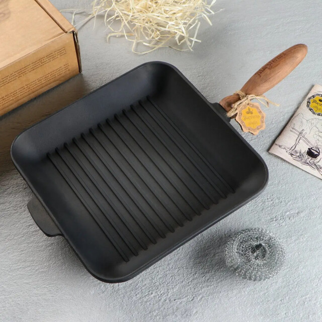 Maysternya Grillpan gietijzer met houten handvat 28 x 28 x 4 cm zwart 3192373 large