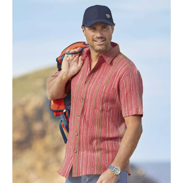 Atlas For Men Gestreept herenoverhemd met korte mouwen UTAF253_coral large