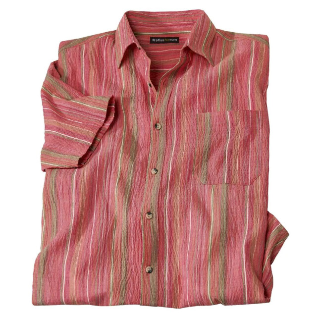 Atlas For Men Gestreept herenoverhemd met korte mouwen UTAF253_coral large