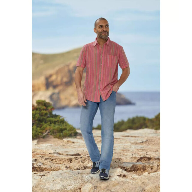 Atlas For Men Gestreept herenoverhemd met korte mouwen UTAF253_coral large