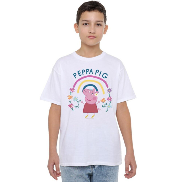 Peppa Pig Kinderen/kinderen bloemen regenboog t-shirt UTTV5156_white large