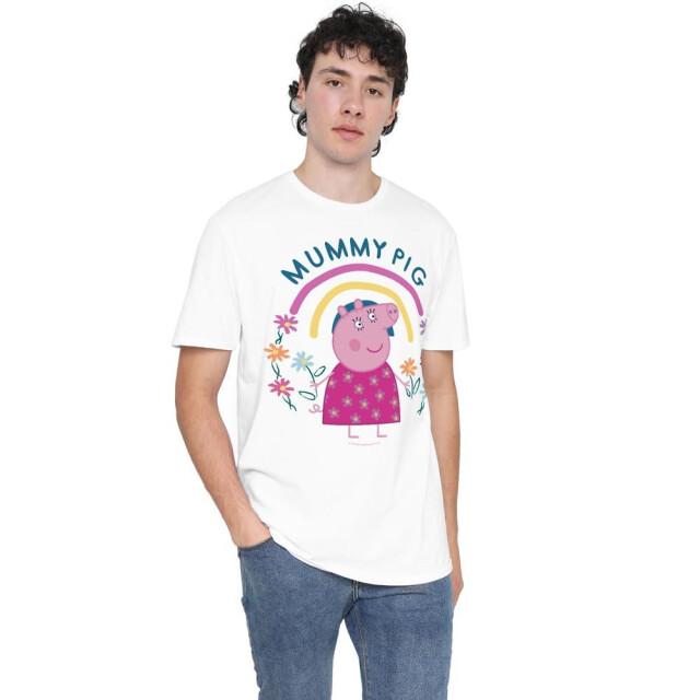 Peppa Pig Heren mummie varken bloemen regenboog t-shirt UTTV5154_white large