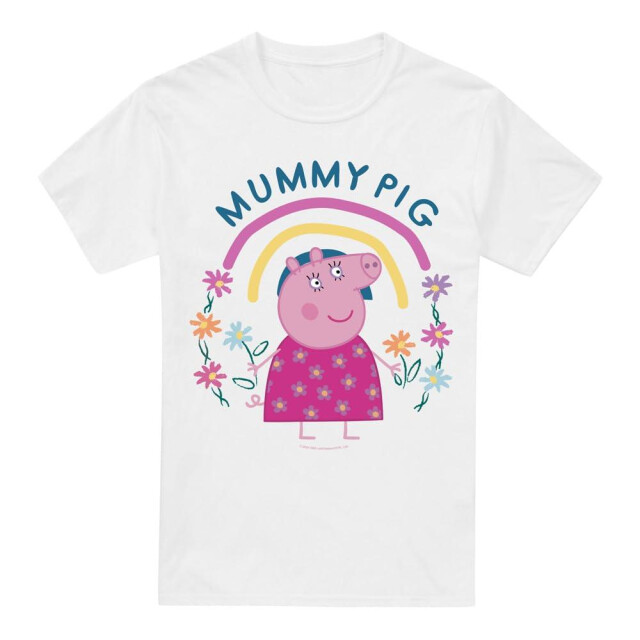 Peppa Pig Heren mummie varken bloemen regenboog t-shirt UTTV5154_white large