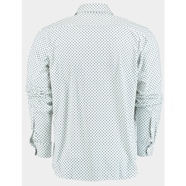 Bos Bright Blue Casual hemd lange mouw technische print 42540024b/ts478a white/navy/jeans/sand 191000 large