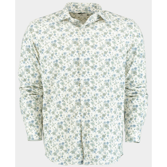 Bos Bright Blue Casual hemd lange mouw technische print 42540024c/ts480a ecru/navy/jeans/cactus 191001 large