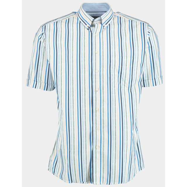 Bos Bright Blue R.b. boston casual hemd korte mouw regular fit blauw beige streep 516670/727 184810 large